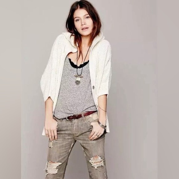 Free People Sweaters - Free People Cream Cable Knit Hooded Cardigan | Cottagecore Coastal Grandma Boho